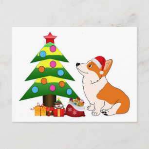 Holiday Corgi-Cartoon met boom Feestdagenkaart
