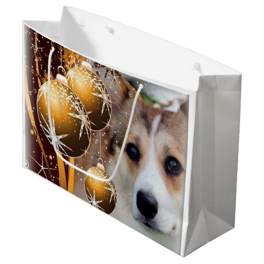 Holiday Corgi met lampen Large Cadeautasje (Voorkant Gekanteld)