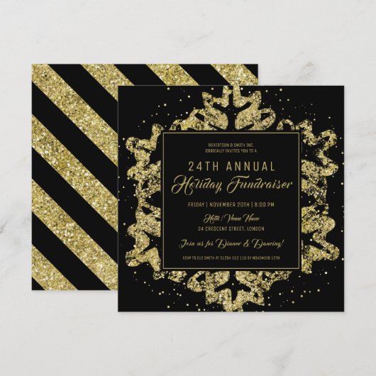 Holiday Corporate Fundraiser Gala Gold en Black Kaart (Voorkant / Achterkant)