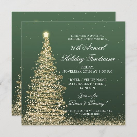 Holiday Corporate Fundraiser Gala Gold Green Kaart (Voorkant / Achterkant)