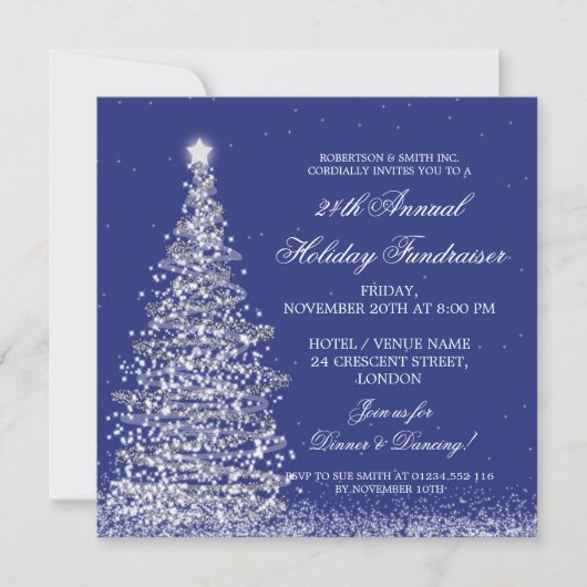 Holiday Corporate Fundraiser Gala Silver Navy Blue Kaart (Voorkant)