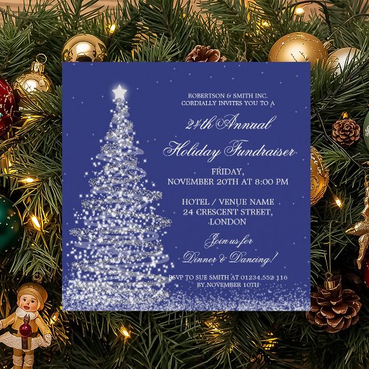 Holiday Corporate Fundraiser Gala Silver Navy Blue Kaart