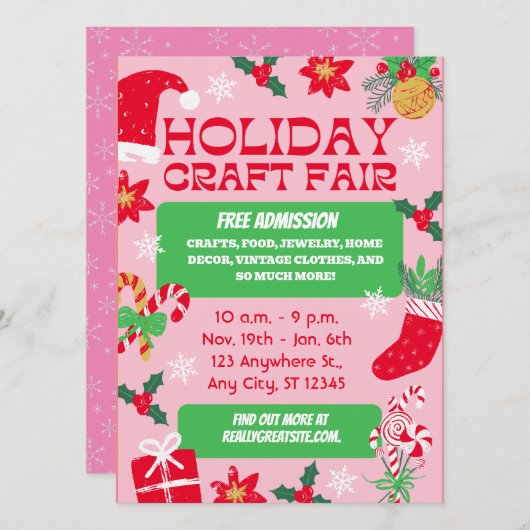 Holiday Craft Fair Kerstmis Uitnodiging (Voorkant / Achterkant)