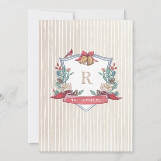 Holiday Crest - Familie Monogram - Kerstkaart (Voorkant)