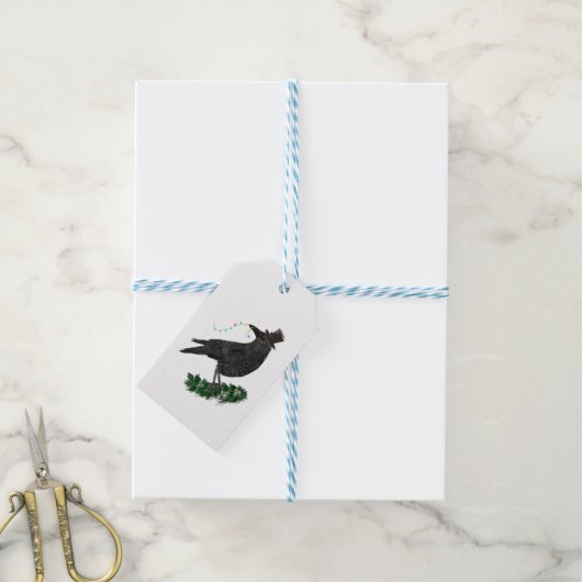 Holiday Crow with Top Hat Cadeaulabel (Met Touw)