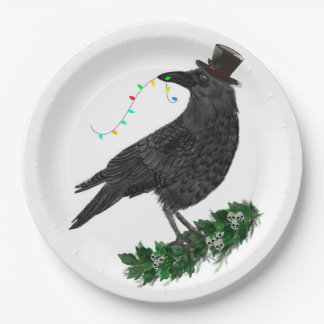 Holiday Crow with Top Hat Papieren Bordje