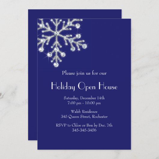 Holiday Crystal Snowflake Open House (indigo) Kaart (Voorkant / Achterkant)