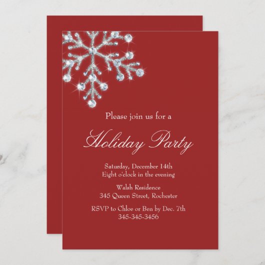 Holiday Crystal Snowflake (rood) Kaart (Voorkant / Achterkant)