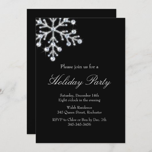 Holiday Crystal Snowflake (zwart) Kaart (Voorkant / Achterkant)