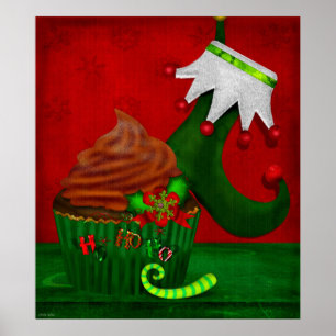 Holiday Cupcake Whimsey Folk Art Poster