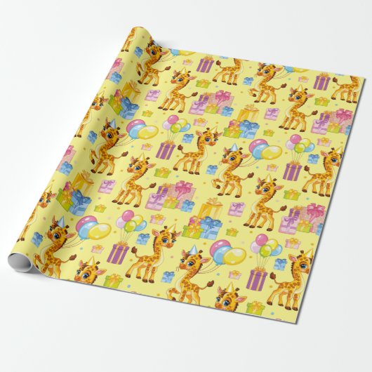 Holiday cute cartoon giraffe cadeaupapier (Uitgerold)