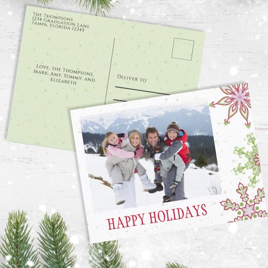 Holiday Cute Snowflake Whimsical Colorful 1 Foto Feestdagenkaart