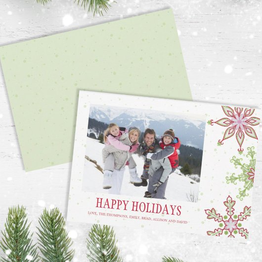 Holiday Cute Snowflake Whimsical Colorful 1 Foto Feestdagenkaart