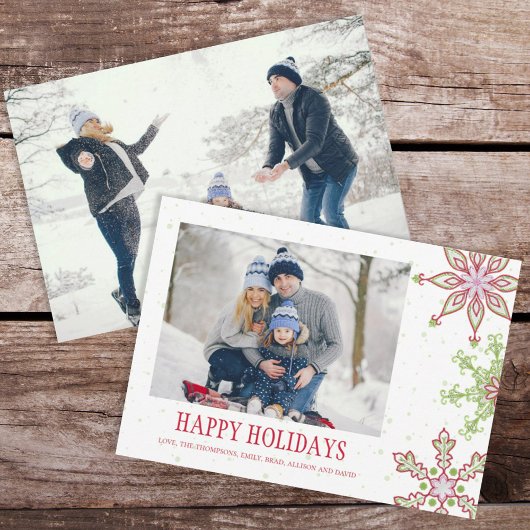 Holiday Cute Snowflake Whimsical Colorful 2 Foto Feestdagenkaart