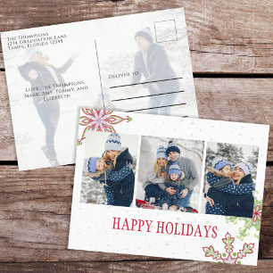 Holiday Cute Snowflake Whimsical Colorful 4 Feestdagenkaart