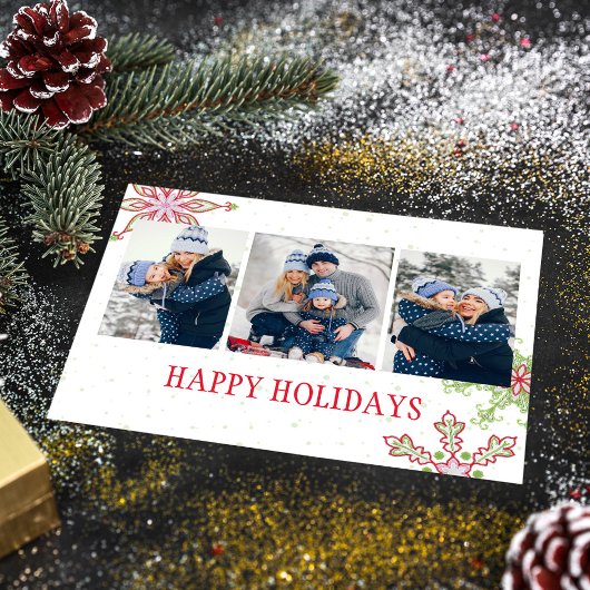 Holiday Cute Snowflake Whimsical Colorful 4 Feestdagenkaart