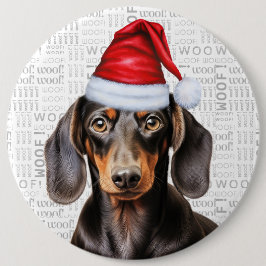 Holiday Dachshund Santa Dog on Woof Background Ronde Button 6,0 Cm