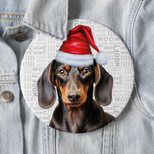 Holiday Dachshund Santa Dog on Woof Background Ronde Button 6,0 Cm (In situ)
