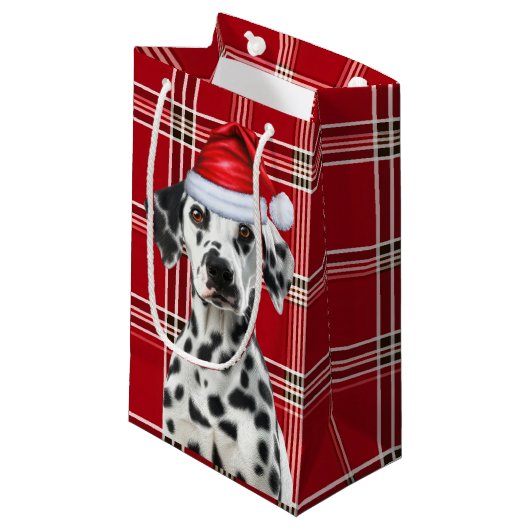 Holiday Dalmatian Dog Red Festive Plaid Christmas Klein Cadeauzakje (Voorkant Gekanteld)