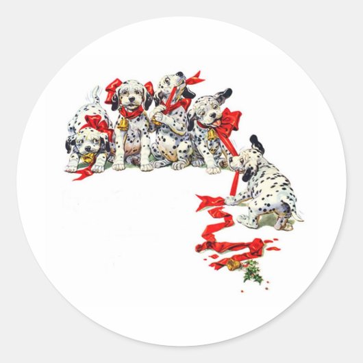 Holiday Dalmatian Pups Ronde Sticker (Voorkant)