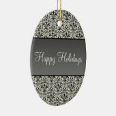 Holiday Damask Oval kerstversiering, grijs Keramisch Ornament (Rechts)
