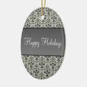 Holiday Damask Oval kerstversiering, grijs Keramisch Ornament (Links)