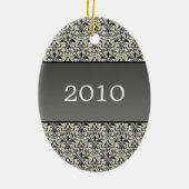 Holiday Damask Oval kerstversiering, grijs Keramisch Ornament (Achterkant)