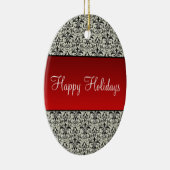 Holiday Damask Oval kerstversiering, rood Keramisch Ornament (Rechts)