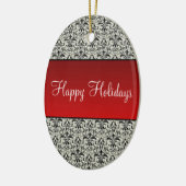 Holiday Damask Oval kerstversiering, rood Keramisch Ornament (Links)
