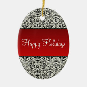 Holiday Damask Oval kerstversiering, rood Keramisch Ornament