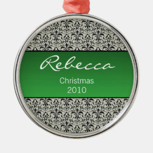 Holiday Damask Premium Round Ornament, groen Metalen Ornament