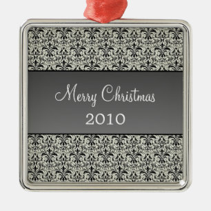 Holiday Damask Premium Square Ornament, grijs Metalen Ornament