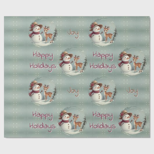 Holiday Designed Cute Deer And Snowman Cadeaupapier (Vlak)