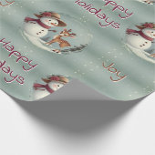 Holiday Designed Cute Deer And Snowman Cadeaupapier (Hoek)