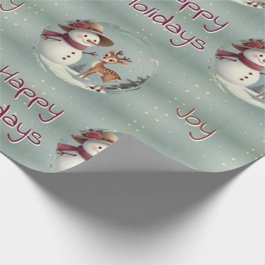 Holiday Designed Cute Deer And Snowman Cadeaupapier (Hoek)