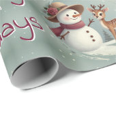 Holiday Designed Cute Deer And Snowman Cadeaupapier (Rol Hoek)