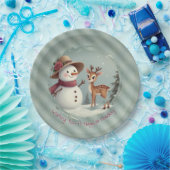 Holiday Designed Snowman And Deer Papieren Bordje (Feest)