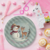 Holiday Designed Snowman And Deer Papieren Bordje (Feest)