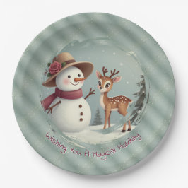 Holiday Designed Snowman And Deer Papieren Bordje