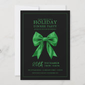 Holiday Dinner Party Green Satin Bow Black  Kaart (Voorkant)