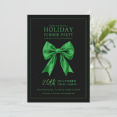 Holiday Dinner Party Green Satin Bow Black  Kaart (Staand voorkant)