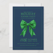 Holiday Dinner Party Green Satin Bow Navy  Kaart (Voorkant)