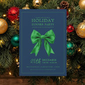 Holiday Dinner Party Green Satin Bow Navy  Kaart