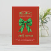 Holiday Dinner Party Green Satin Bow Red Kaart (Staand voorkant)