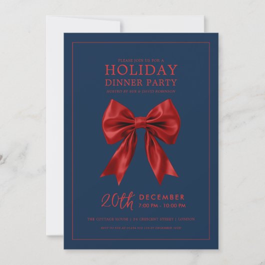 Holiday Dinner Party Red Satin Bow Navy  Kaart (Voorkant)