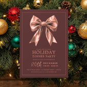 Holiday Dinner Party Rose Gold Satin Bow Burgundy  Kaart