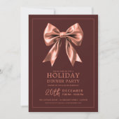 Holiday Dinner Party Rose Gold Satin Bow Burgundy  Kaart (Voorkant)