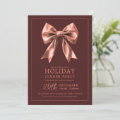 Holiday Dinner Party Rose Gold Satin Bow Burgundy  Kaart (Staand voorkant)