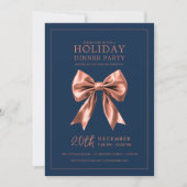 Holiday Dinner Party Rose Gold Satin Bow Navy Blue Kaart (Voorkant)