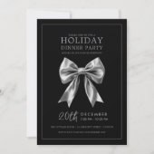 Holiday Dinner Party Silver Satin Bow Black Kaart (Voorkant)